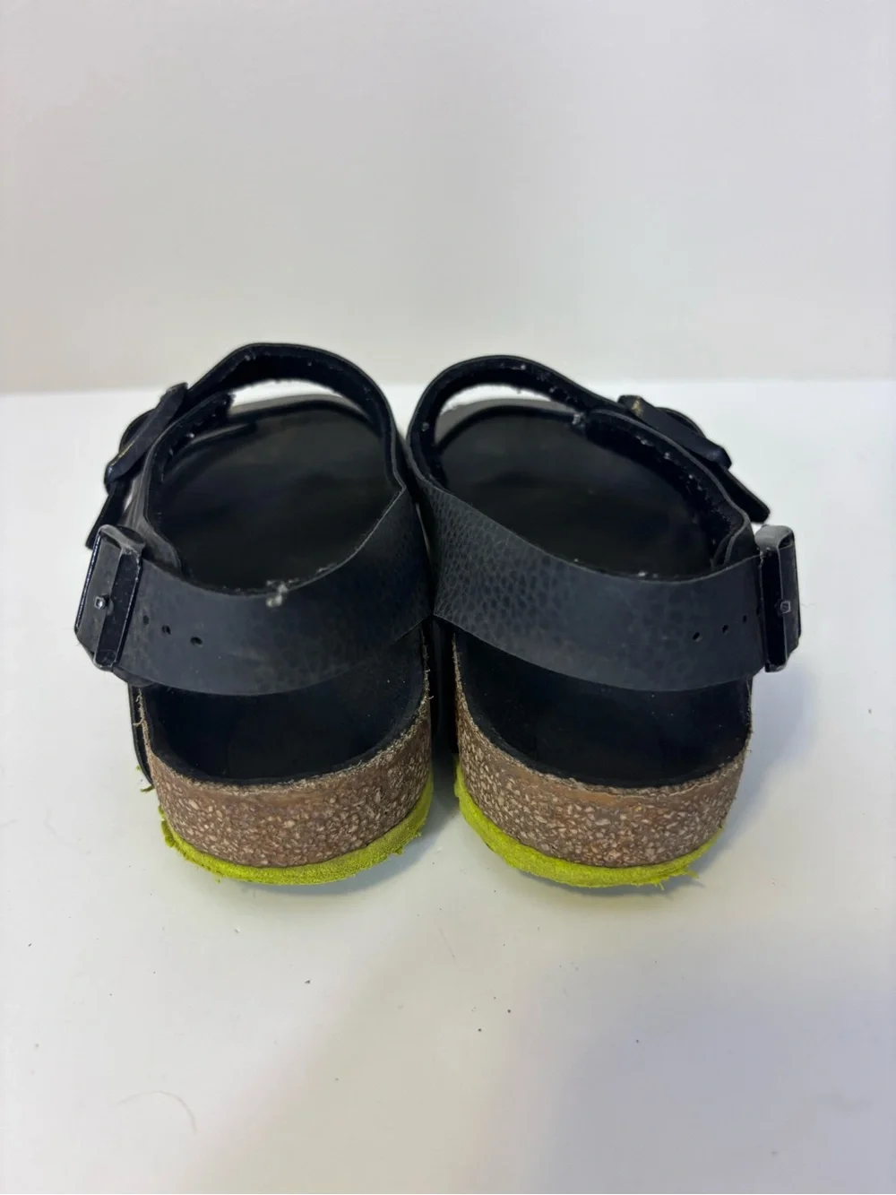 Birkenstock Kids Black Triple Buckle Sandals with Neon Green Sole Kids 13-13.5